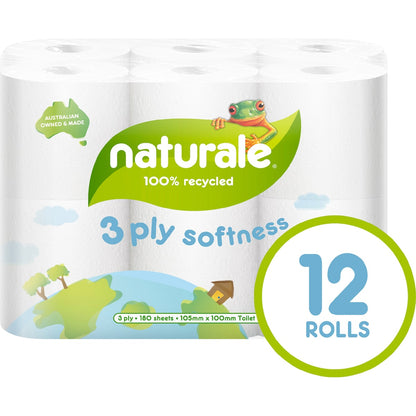 Naturale 100% Recycled 3 Ply Toilet Tissue 12 Pack
