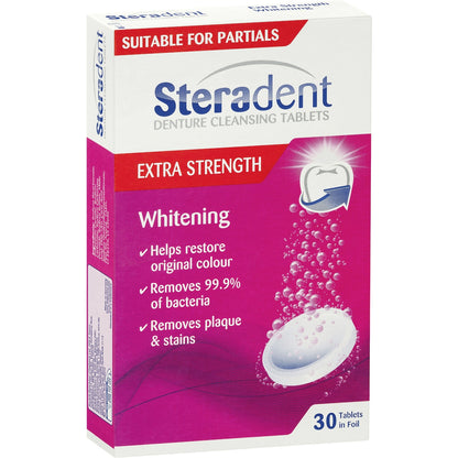 Steradent Denture Cleaning Tablets Extra Strength Intensive Whitening 30 Pack
