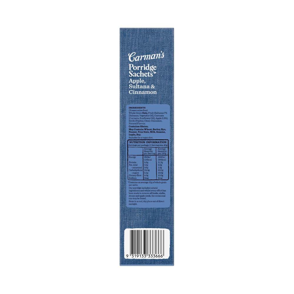 Carman's Porridge Sachets Apple Sultana & Cinnamon 8 Pack - 320g