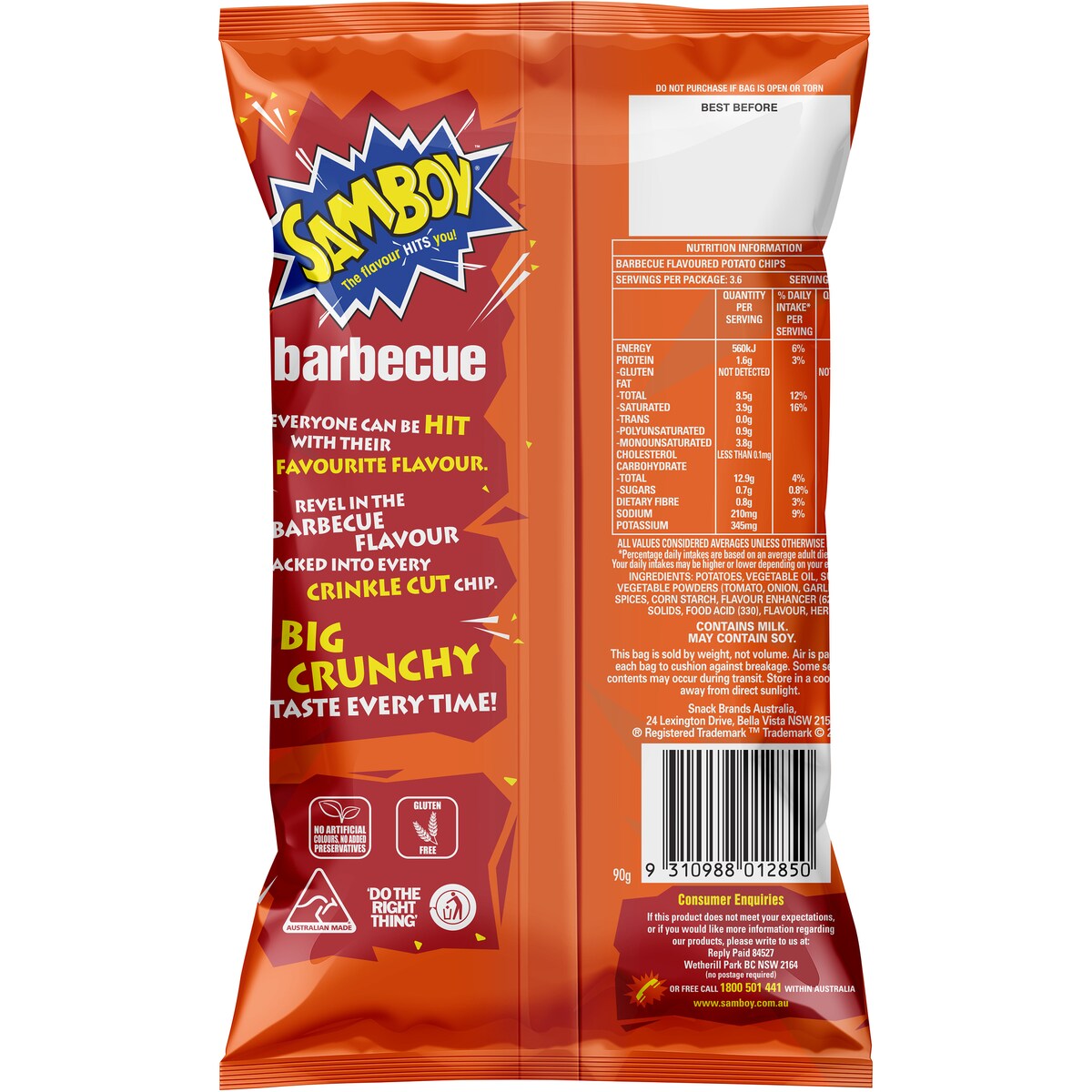 Samboy Samboy Barbecue Crinkle Cut Potato Chips 90g