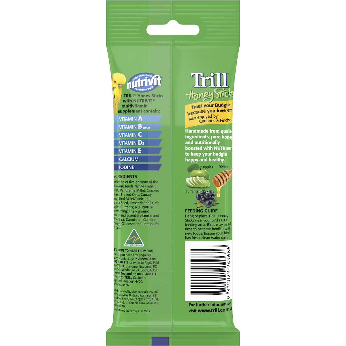 Trill Bird Honey Stick Variety Budgerigar 105g