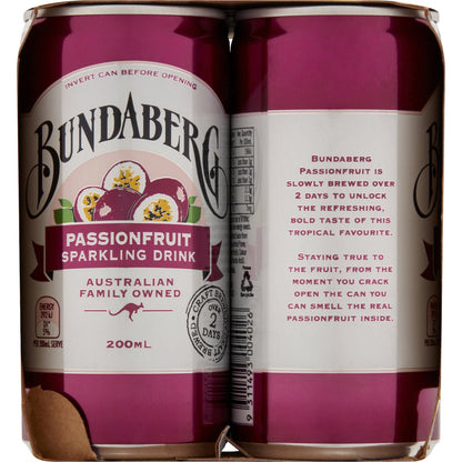 Bundaberg Passionfruit Sparkling Drink 200ml X 6 Pack