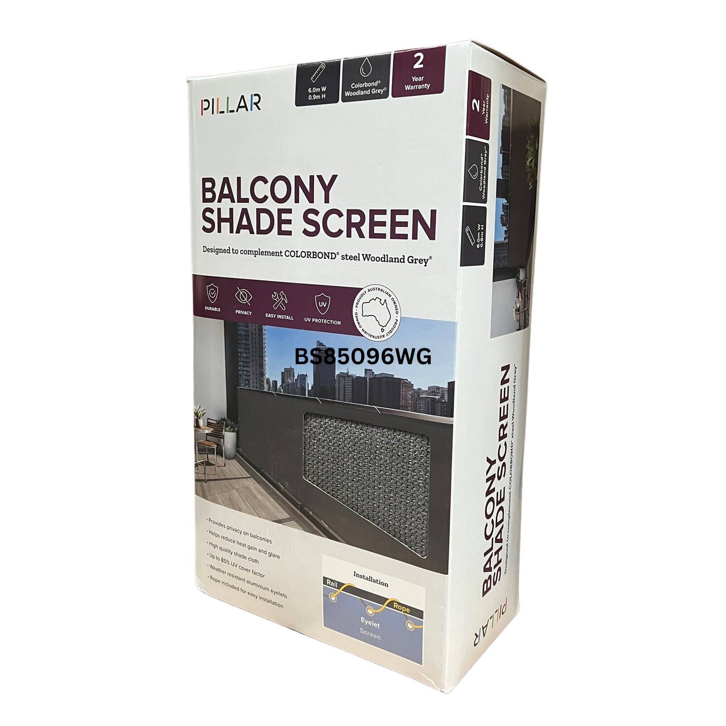 Pillar Balcony Screen - 0.9 x 6m - 85% UV