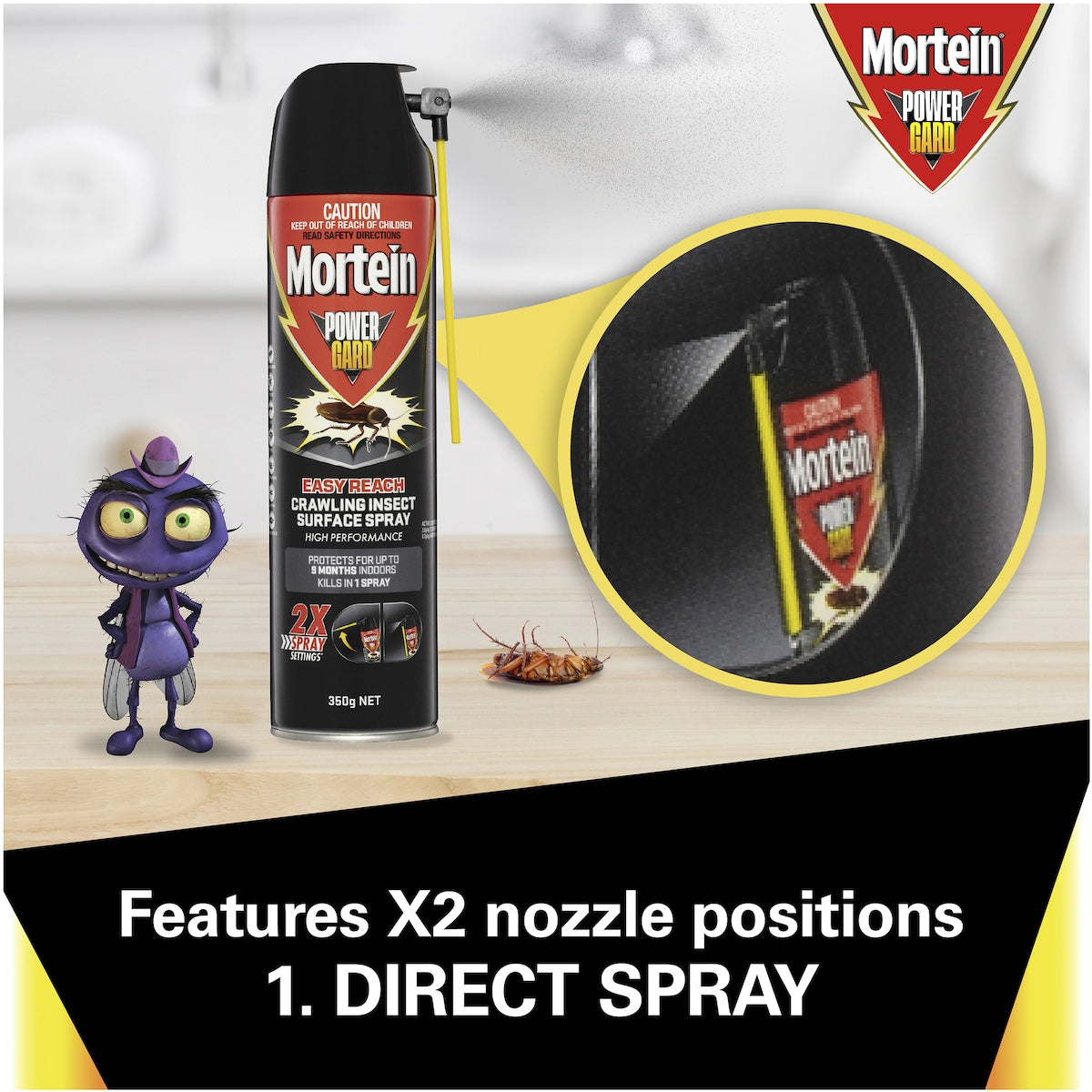 Mortein Powergard Easy Reach Crawling Insect Surface Spray 350g