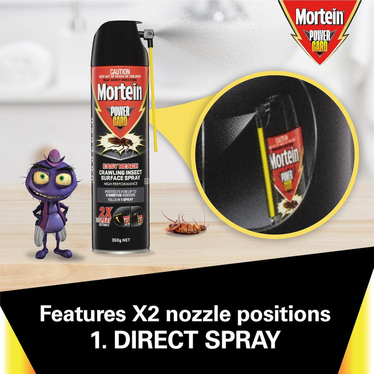 Mortein Powergard Easy Reach Crawling Insect Surface Spray 350g