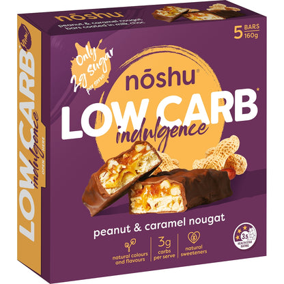 Noshu Low Carb Peanut & Caramel Nougat Indulgence Bars 5 Pack