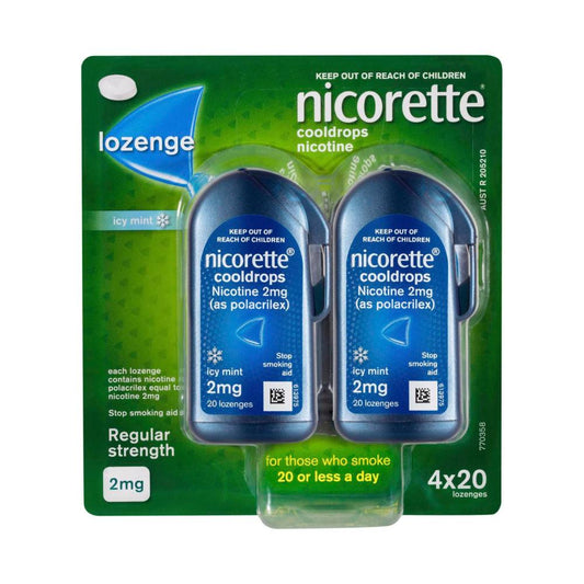 Nicorette Quit Smoking Regular Strength Cooldrops Nicotine Lozenge Icy Mint - 80 pack