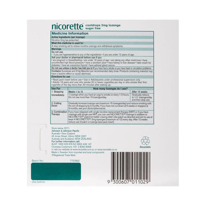 Nicorette Quit Smoking Regular Strength Cooldrops Nicotine Lozenge Icy Mint - 80 pack