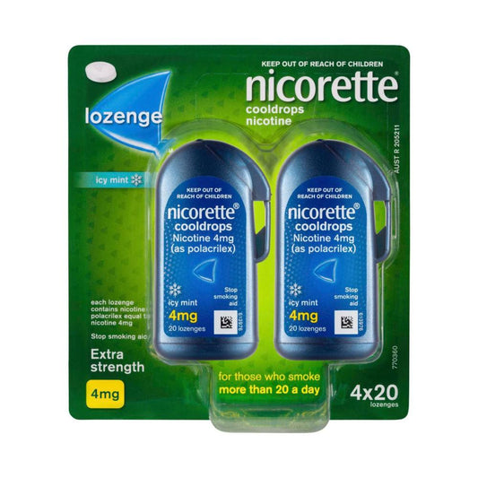Nicorette Quit Smoking Extra Strength Cooldrops Nicotine Lozenge Icy Mint - 80 pack