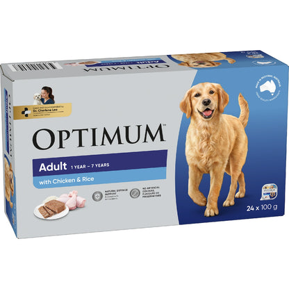 Optimum Adult Wet Dog Food With Chicken & Rice Trays 100g X 24 Pack