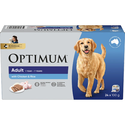Optimum Adult Wet Dog Food With Chicken & Rice Trays 100g X 24 Pack