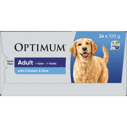 Optimum Adult Wet Dog Food With Chicken & Rice Trays 100g X 24 Pack
