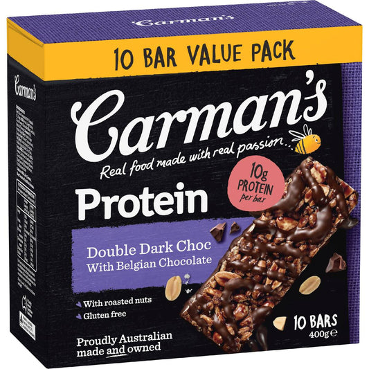 Carman's Protein Bars Double Dark Choc With Belgian Chocolate 10 Pack