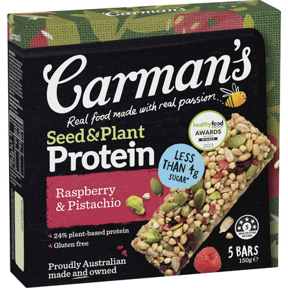 Carmans Seed & Plant Protein Bars Raspberry & Pistachio 5 Pack