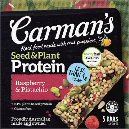 Carmans Seed & Plant Protein Bars Raspberry & Pistachio 5 Pack