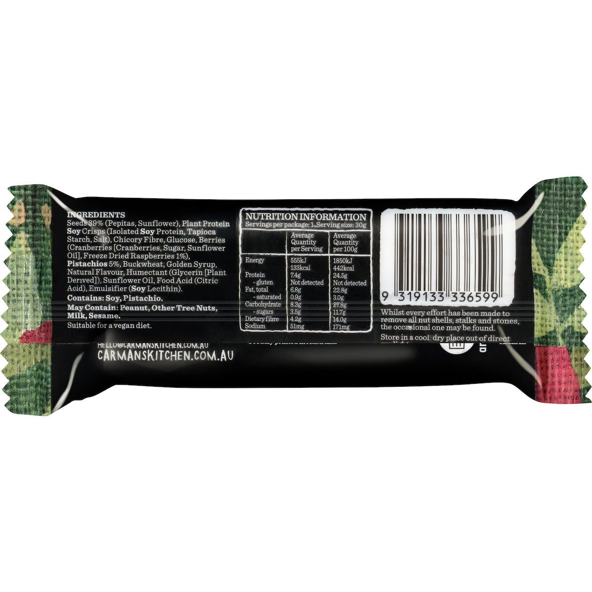Carmans Seed & Plant Protein Bars Raspberry & Pistachio 5 Pack