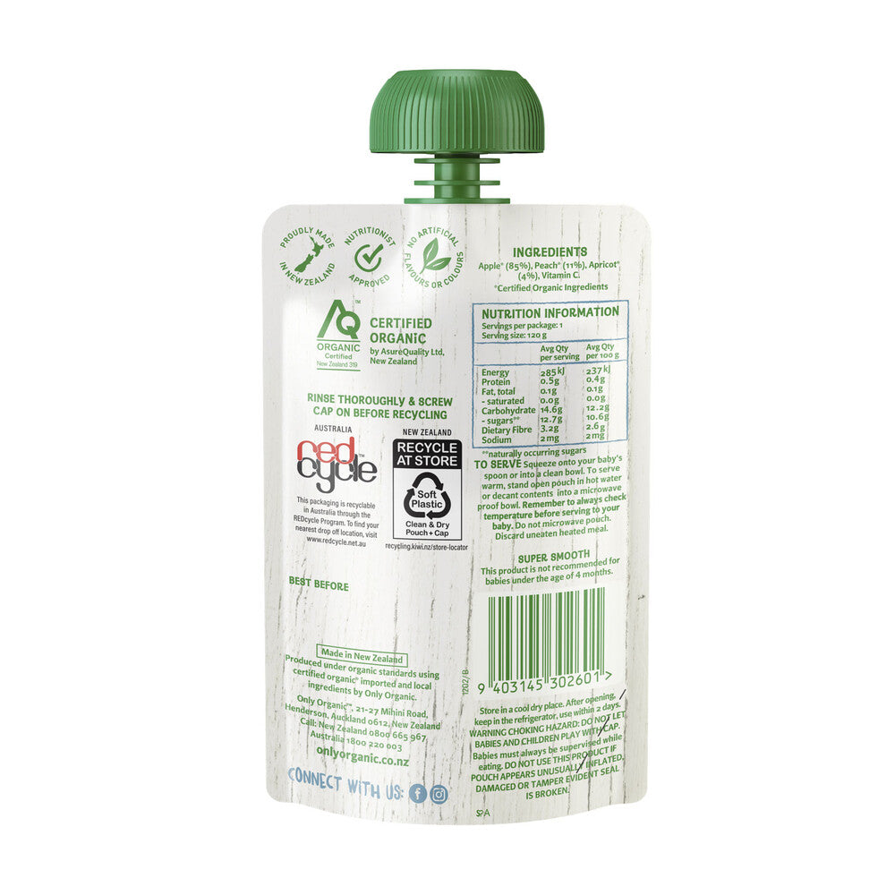 Only Organic Apple Peach Apricot Pouch - 120g
