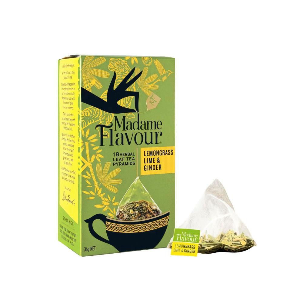 Madame Flavour Caffeine Free Lemongrass Lime & Ginger Tisane Tea Bags 18 Pack - 36g