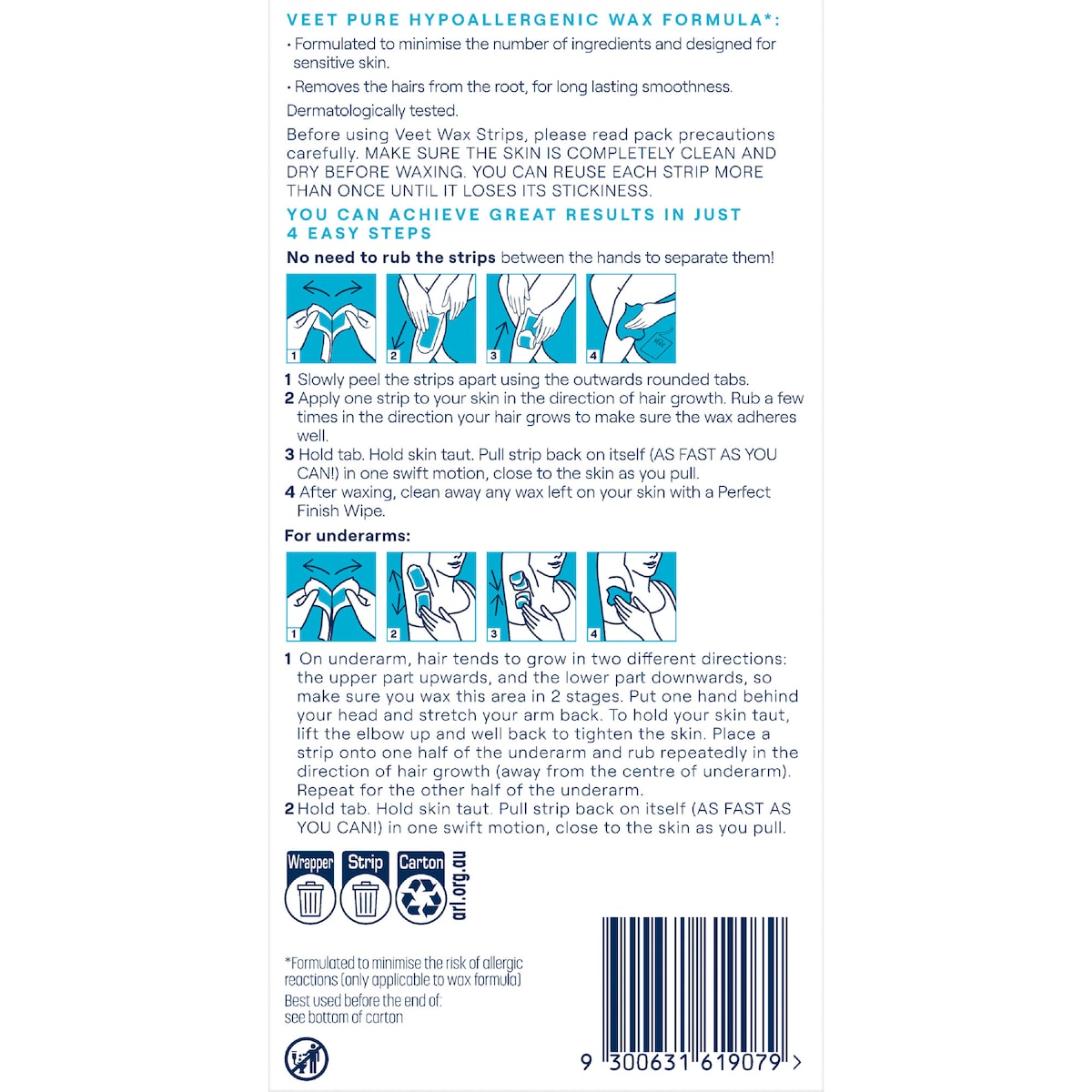 Veet Pure Legs & Body Hair Removal Cold Wax Strips 40 Pack