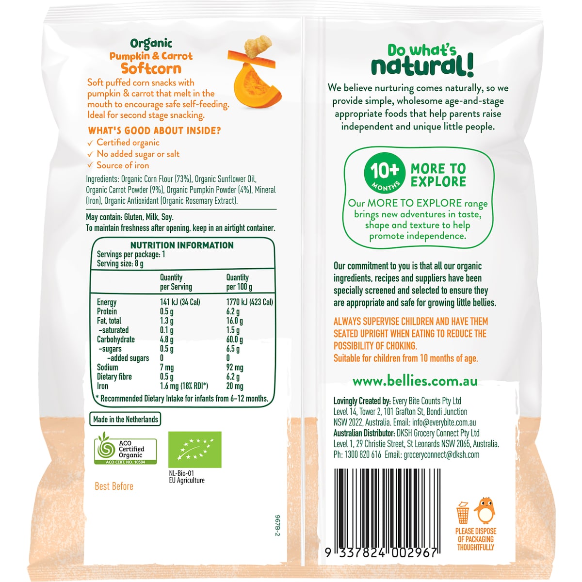 Little Bellies Organic Pumpkin & Carrot Softcorn 8g