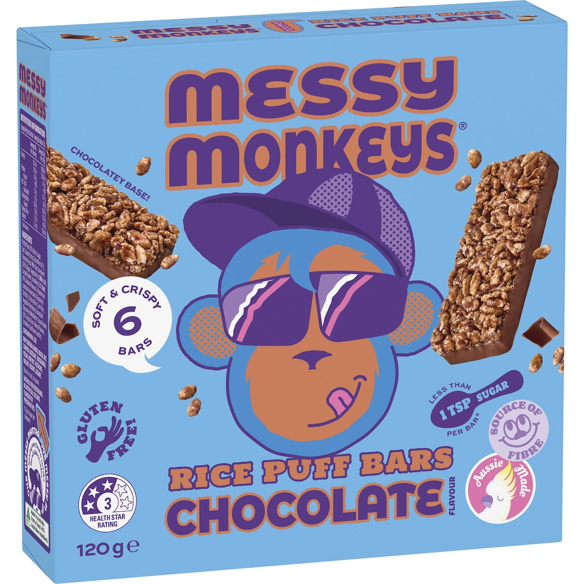 Messy Monkeys Choc Rice Puff Bars 6 Pack