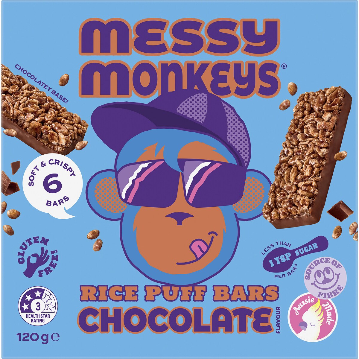 Messy Monkeys Choc Rice Puff Bars 6 Pack