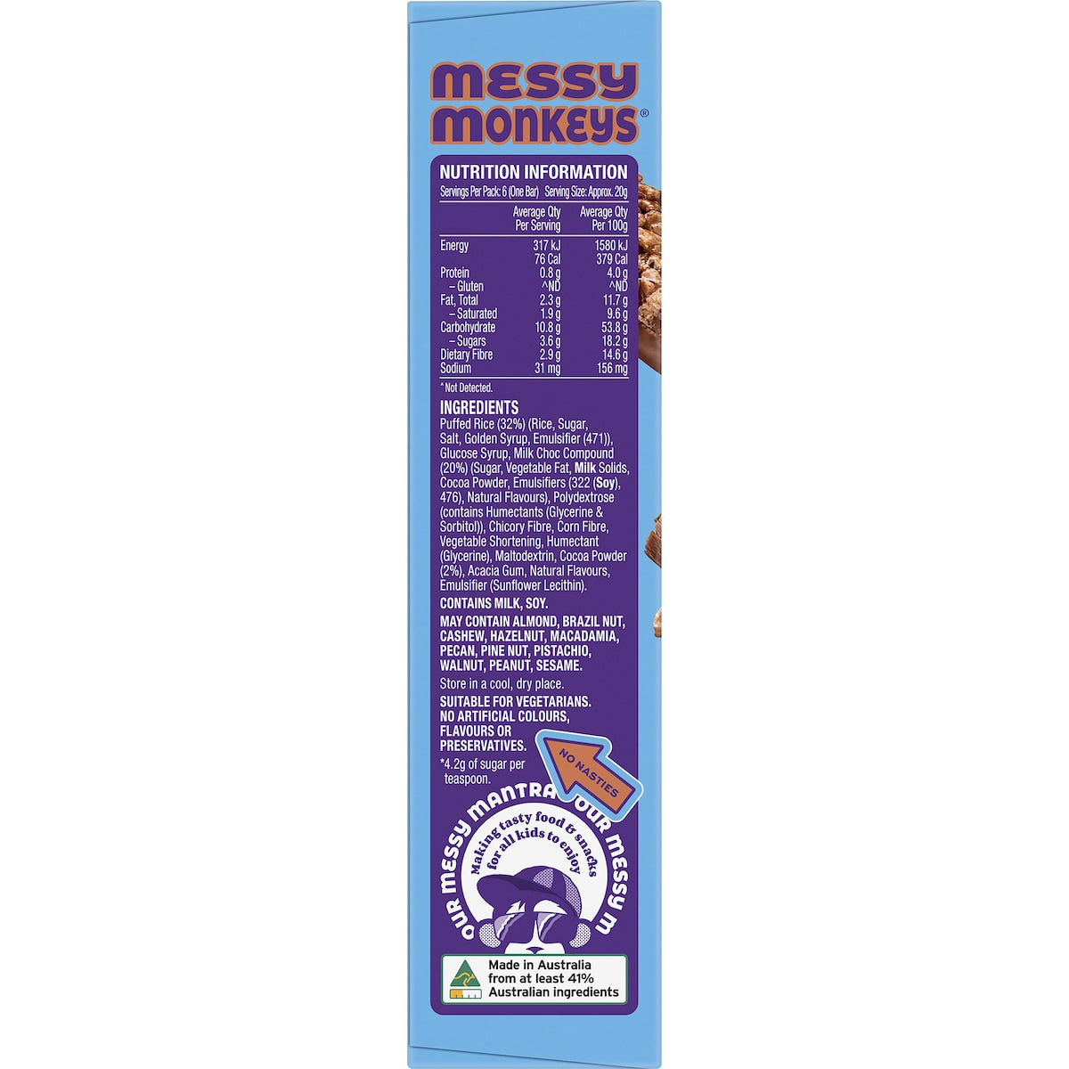 Messy Monkeys Choc Rice Puff Bars 6 Pack
