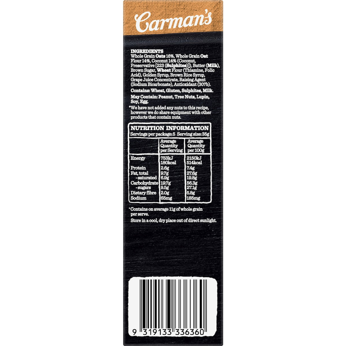 Carmans Oat Slices Golden Oat & Coconut 5 pack