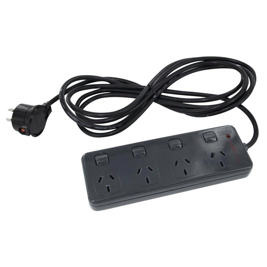 HPM 4 Outlet Powerboard - Charcoal - ABS Plastic - Surge Protection