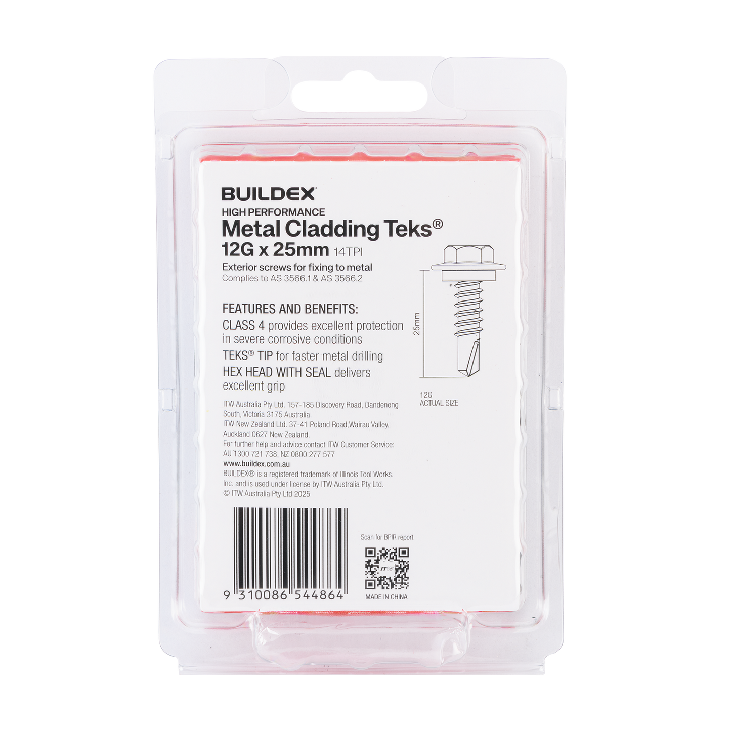 Buildex Cladding Fencing Teks Screws - 12g x 25mm - 50 Pack