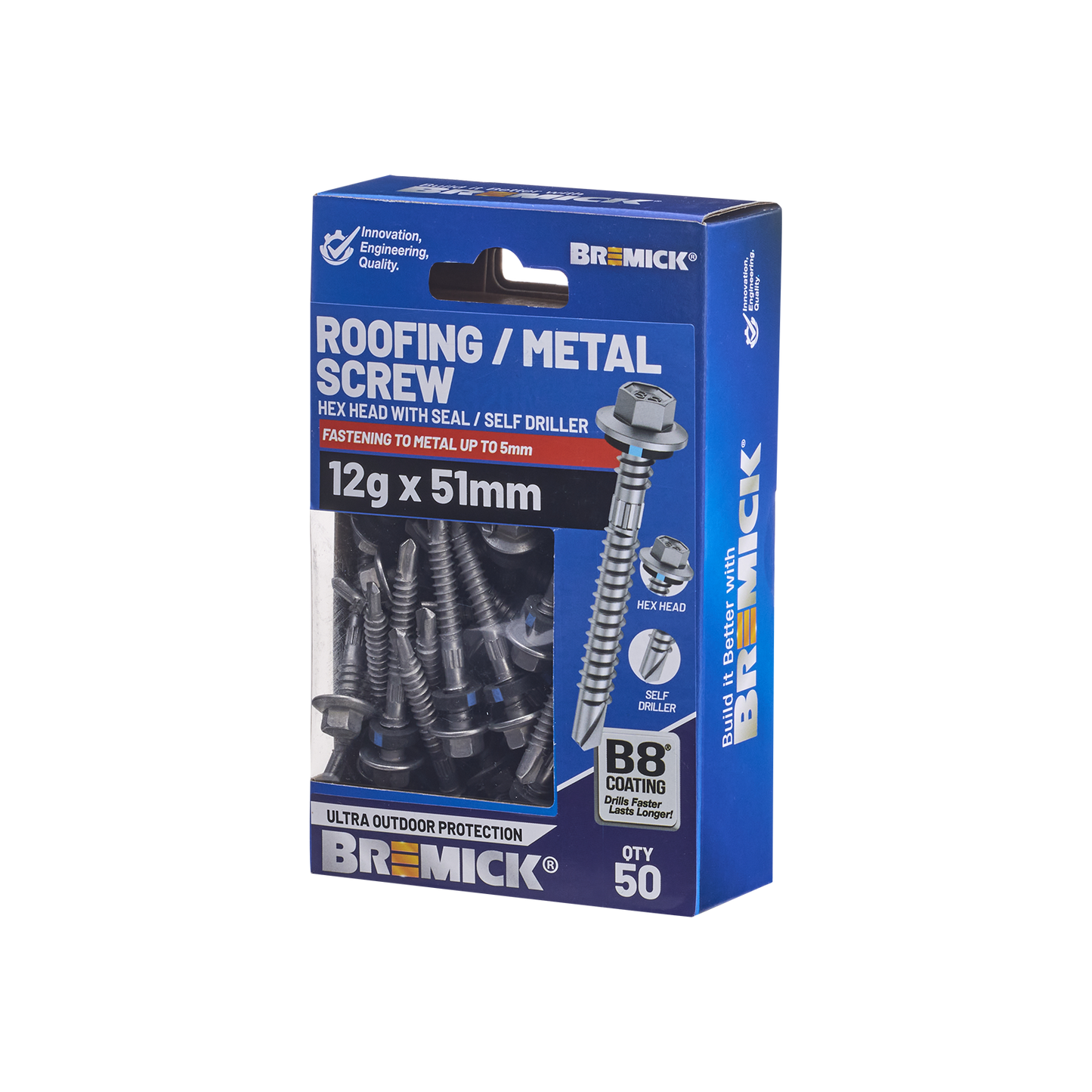 Bremick Hex Roofing Screw - 12g x 51mm - 50 Pack