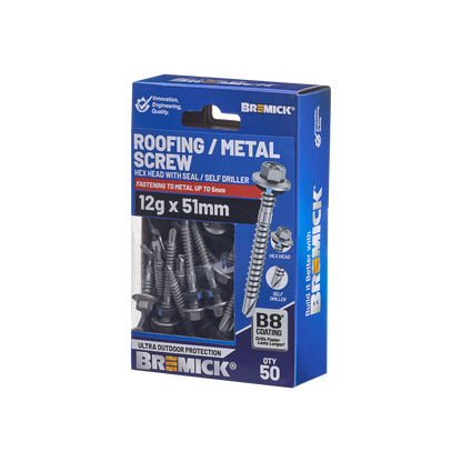 Bremick Hex Roofing Screw - 12g x 51mm - 50 Pack