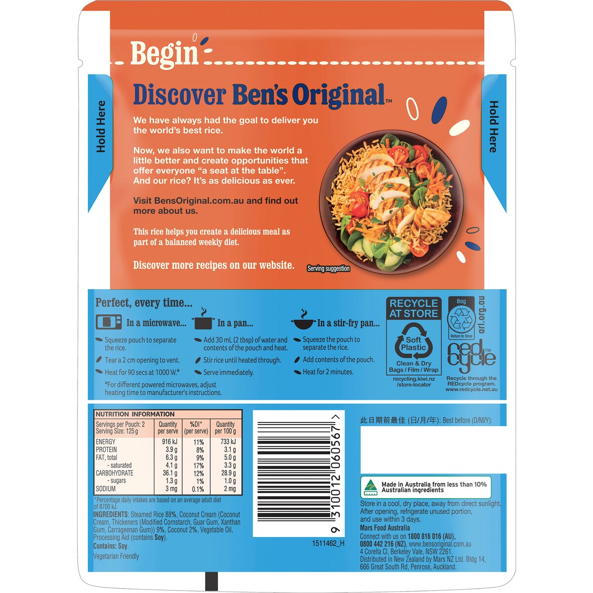 Ben's Original Lightly Flavour Coconut Microwave Rice Pouch 250g
