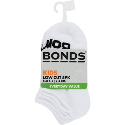 Bonds Kids Low Cut Sock White Or Black Size 13 To 3 5 Pack