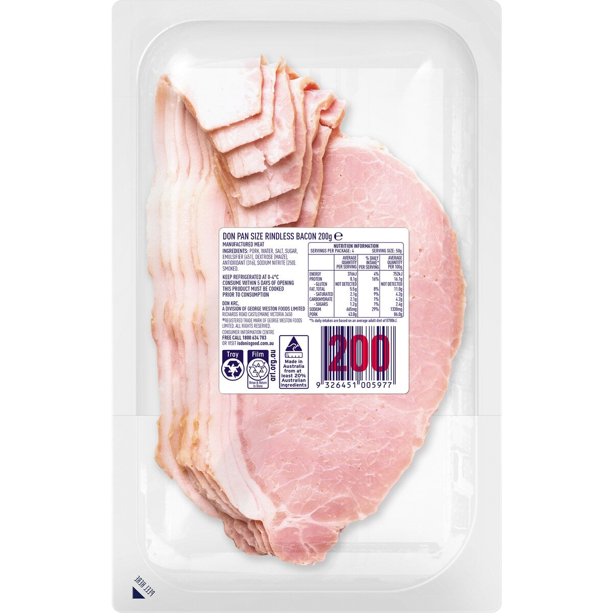Don Bacon Pan Size Rindless 200g