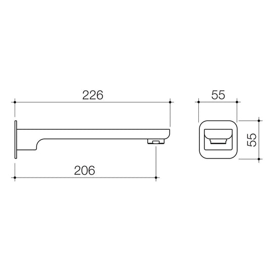 Caroma Luna Wall Basin Bath Outlet - 55 x 226mm - Chrome