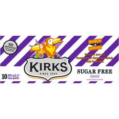 Kirks Sugar Free Pasito Soft Cans 375ml X10 Pack