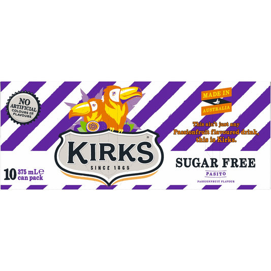 Kirks Sugar Free Pasito Soft Cans 375ml X10 Pack