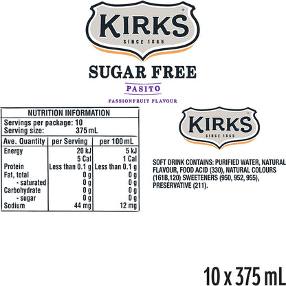 Kirks Sugar Free Pasito Soft Cans 375ml X10 Pack