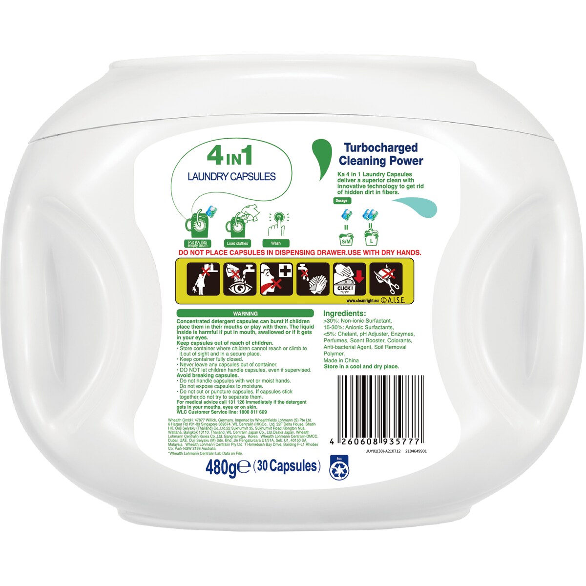 Ka Pod 4 In 1 Antibacterial Laundry Capsules 30 Pack