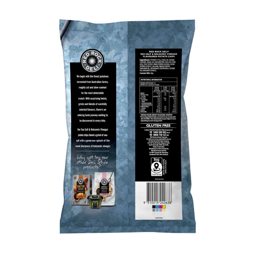 Red Rock Deli Sea Salt & Bal Vinegar Potato Chips - 165g