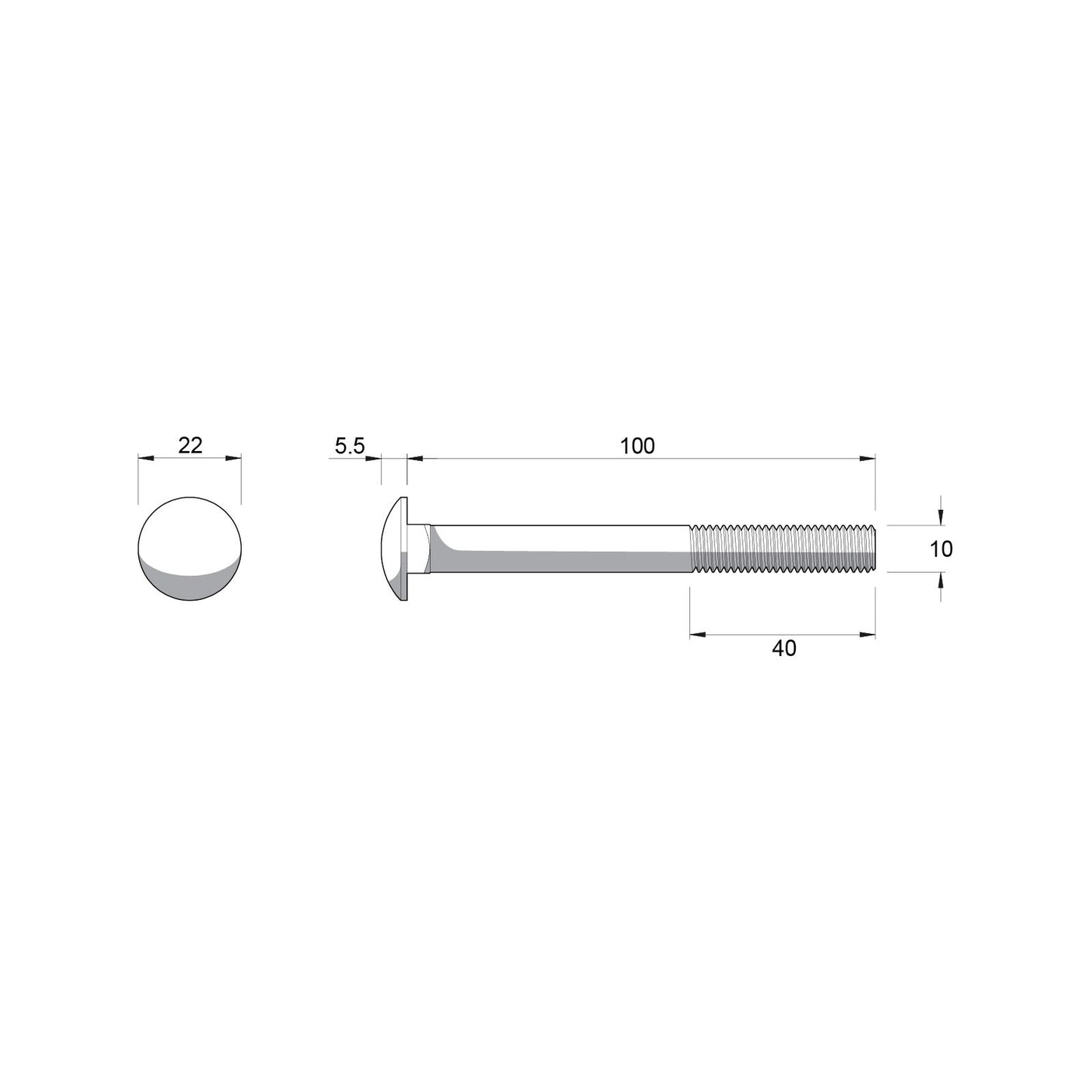 Zenith M10 x 100mm Zinc Plated Cup Head Bolt and Nut