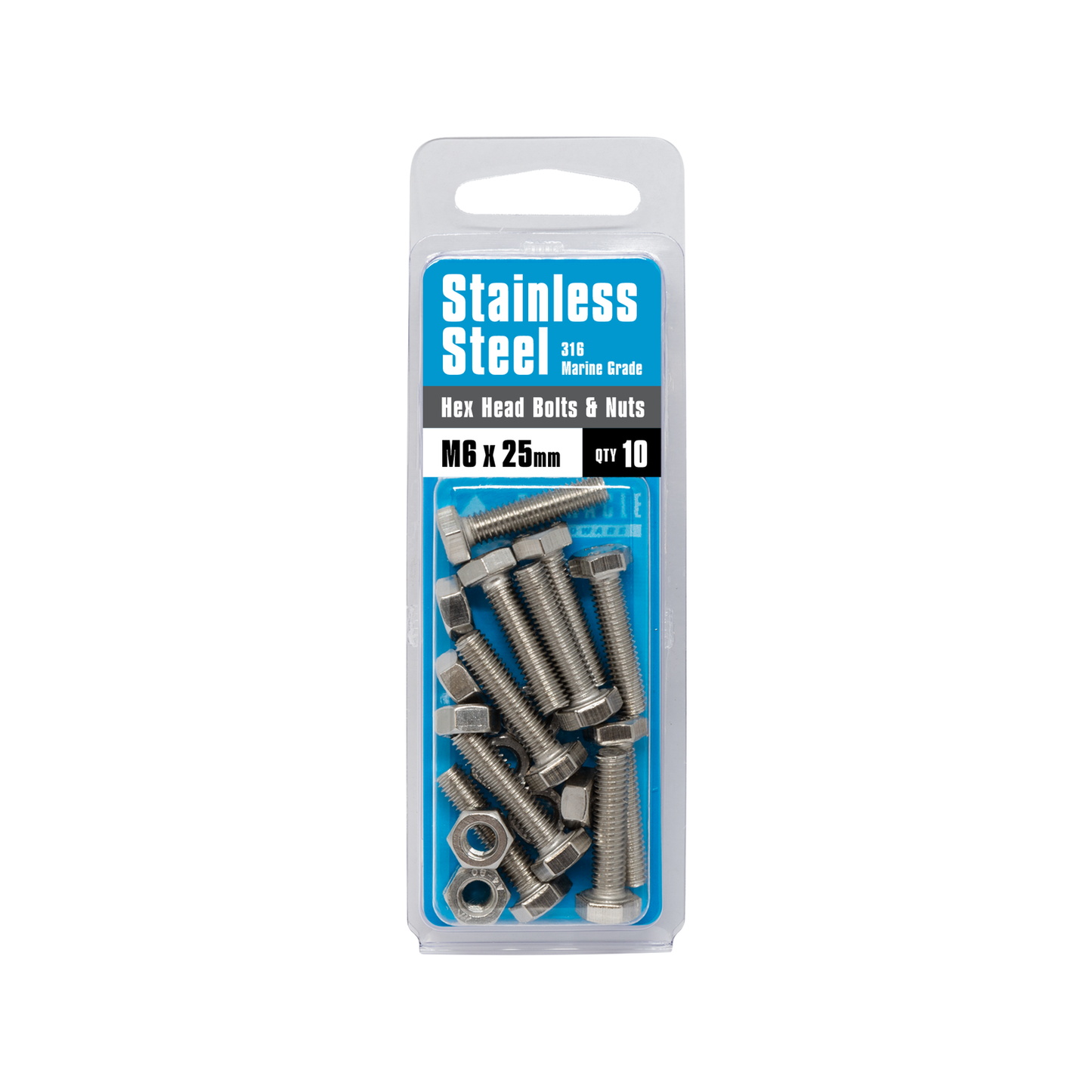 Pinnacle Hex Bolt and Nut - M6 x 25mm - Stainless Steel - 10 Pack