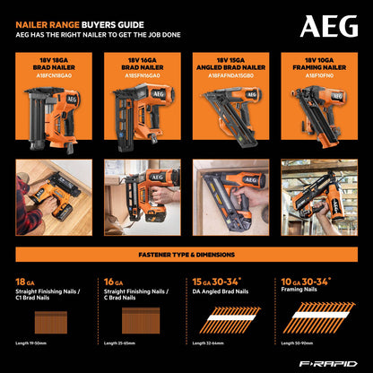 AEG F-RAPID 15GA DA Angled Brad Nailer Kit - 18V - 5Ah