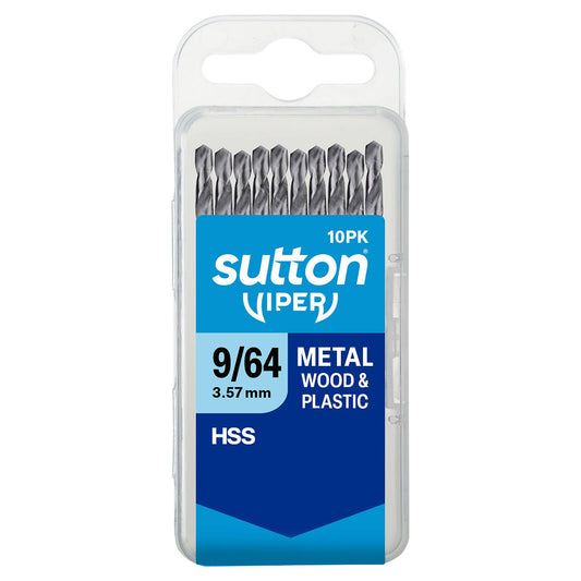 Sutton Tools 9/64" Viper HSS Drill Bit  - For Metal, Wood & Plastics - 10 Pack