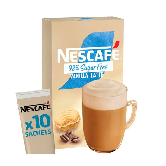 Nescafe 98% Sugar Free Vanilla Latte Coffee Sachets - 10 Pack