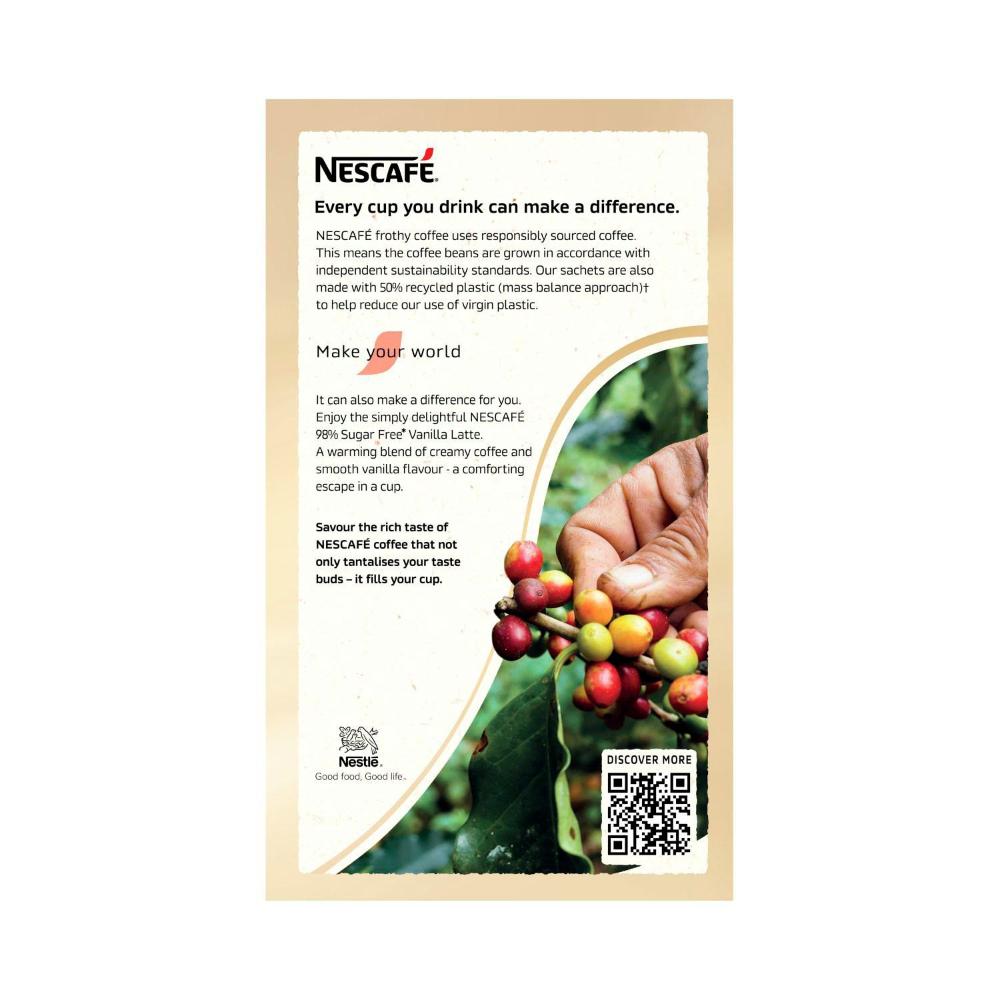 Nescafe 98% Sugar Free Vanilla Latte Coffee Sachets - 10 Pack