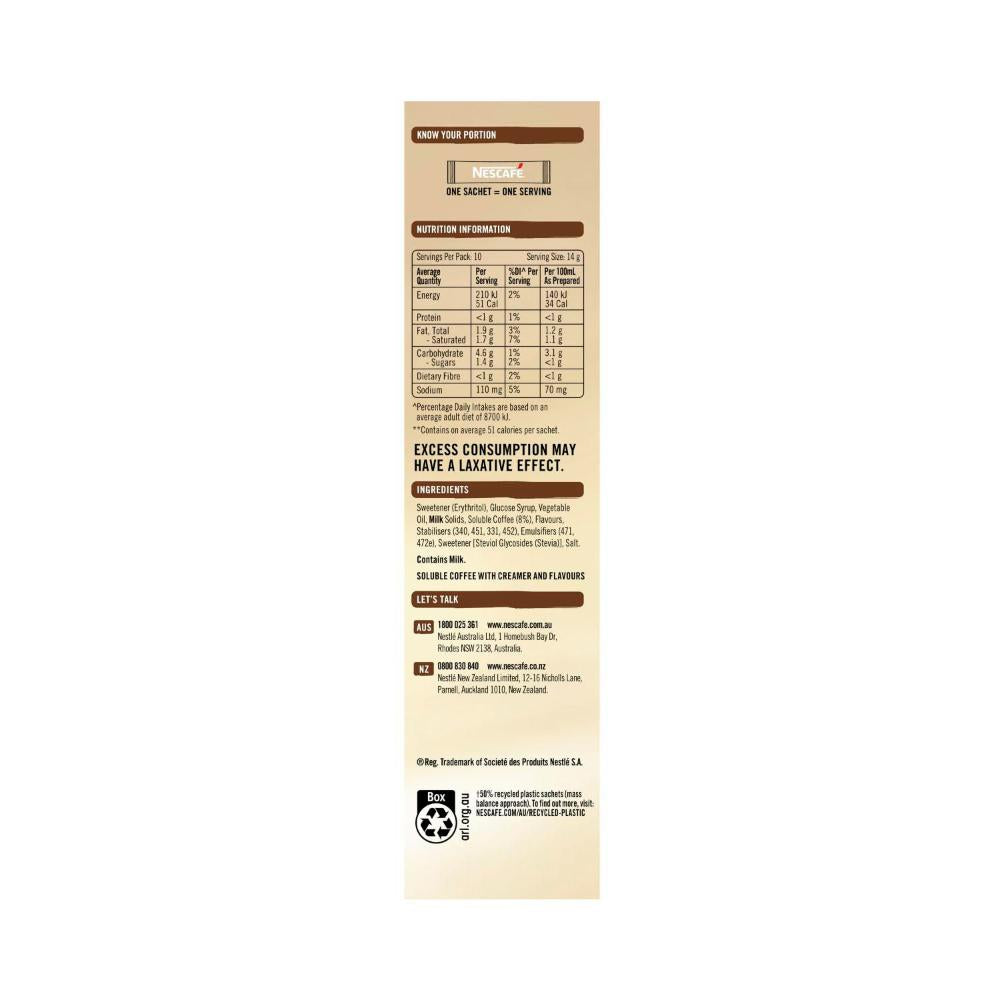 Nescafe 98% Sugar Free Vanilla Latte Coffee Sachets - 10 Pack