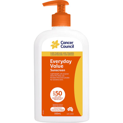 Cancer Council Spf 50 Everyday Value Sunscreen 500ml