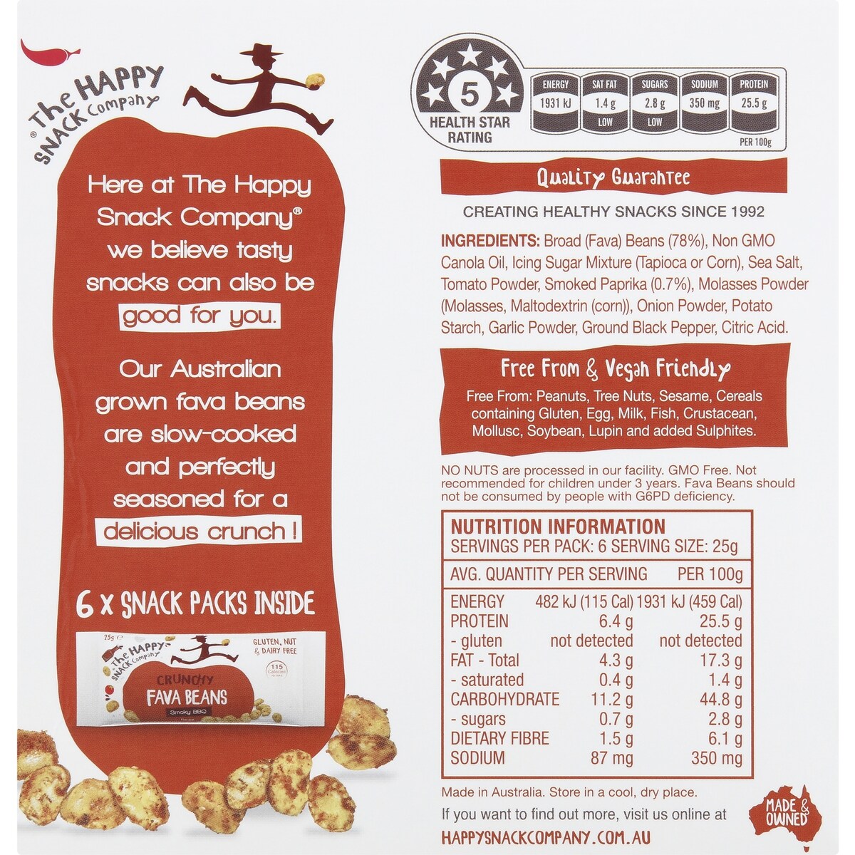 The Happy Snack Company Roasted Fava Beans Smoky BBQ 6 pack